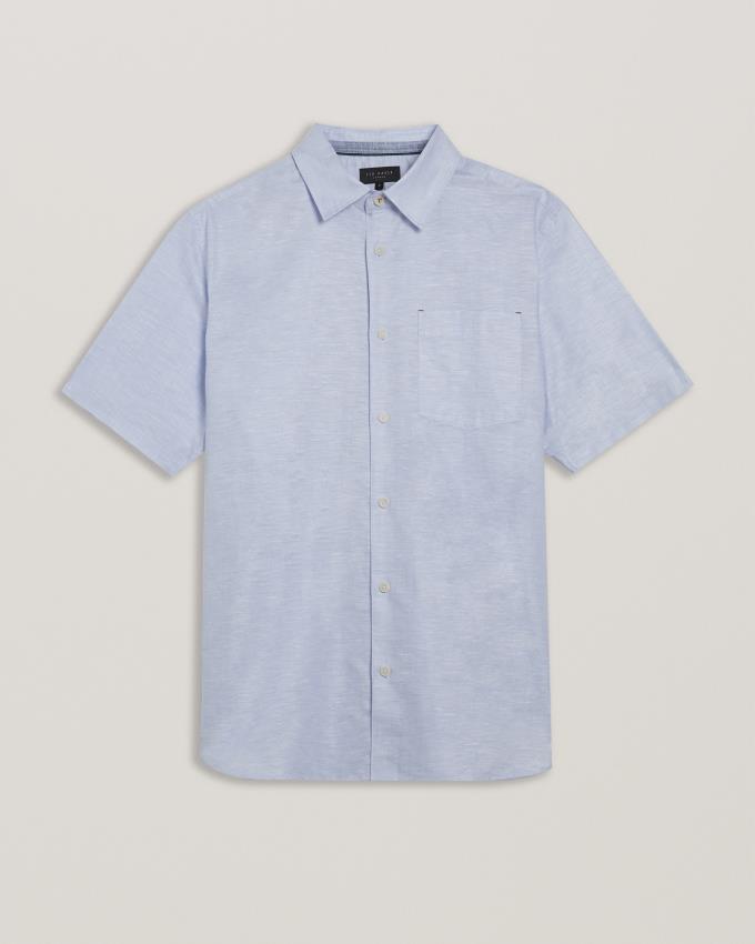 Chemises Ted Baker Short Sleeve Linen Cotton Bleu Homme | YHO-59761731